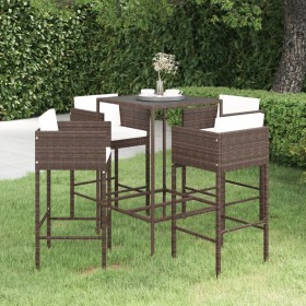 5-teiliges Garten-Bar-Set mit braunen synthetischen Rattankissen von vidaXL, Gartensets - Ref: Foro24-3094789, Preis: 378,62 ...