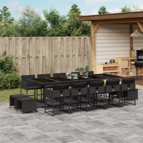 Garden dining set with 15-piece black synthetic