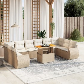 Gartensofa-Set 11-teilig mit beigen Polstern aus