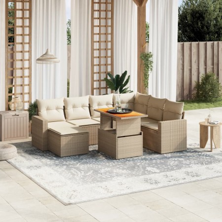 Garden sofa set with beige cushions, 8 pieces, PE rattan. by , Garden sets - Ref: Foro24-3271429, Price: 630,94 €, Discount: %