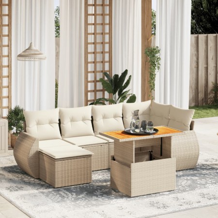 Gartensofagarnitur 7-teilig mit Kissen aus synthetischem Rattan in Beige. | Foro24|Onlineshop| Casa, Jardín y Más Foro24.es