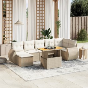 Garden sofa set with beige cushions, 8 pieces, PE