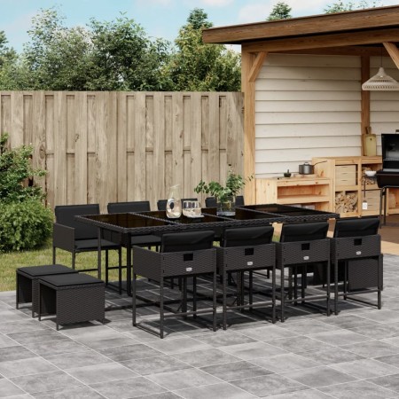 Garden dining set with 13-piece black synthetic rattan cushions. | Foro24|Onlineshop| Casa, Jardín y Más Foro24.es