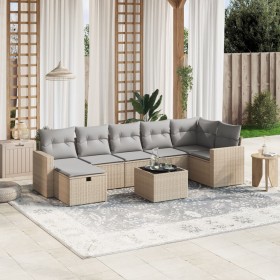 Garden sofa set with beige mixed cushions, 8