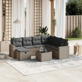 Garden sofa set 8 pieces and gray synthetic