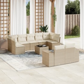 Gartensofa-Set mit 10-teiligen beigen Kissen aus