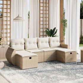 Garden sofa set with 6-piece synthetic rattan