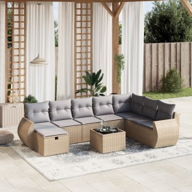 Garden sofa set with beige mixed cushions, 9