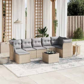 Garden sofa set with beige mixed cushions, 8