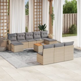 Set de sofás de jardín 11pzas con cojines ratán sintético beige de , Sofás modulares de exterior - Ref: Foro24-3224771, Preci...