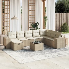 Set de sofás de jardín 9 pzas con cojines ratán sintético beige de , Conjuntos de jardín - Ref: Foro24-3264524, Precio: 749,0...