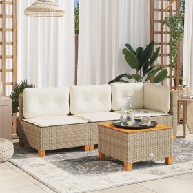 Synthetic rattan garden table with acacia wood in