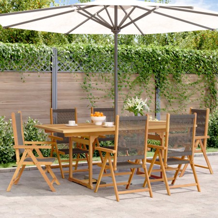 7-piece garden dining set made of polypropylene and solid gray wood. | Foro24|Onlineshop| Casa, Jardín y Más Foro24.es