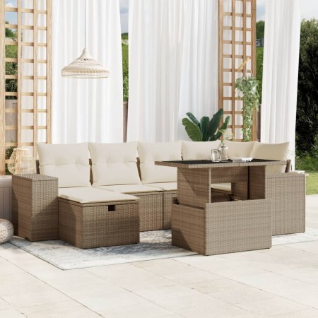 Garden set with 7 pieces of sofas and beige synthetic rattan cushions. | Foro24|Onlineshop| Casa, Jardín y Más Foro24.es