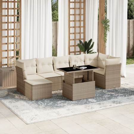 Gartensofa-Set und Kissen, 8-teilig, aus synthetischem Rattan in Beige. von , Gartensets - Ref: Foro24-3266748, Preis: 634,61...