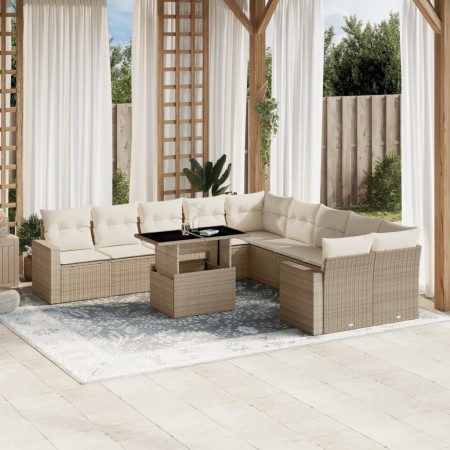 Gartensofa-Set 11-teilig mit beigen Polstern aus synthetischem Rattan von , Gartensets - Ref: Foro24-3267538, Preis: 863,26 €...