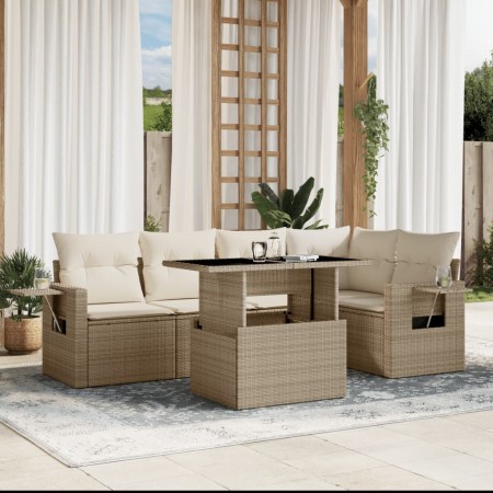 Gartensofa-Set mit 6-teiligen Kissen aus synthetischem Rattan in Beige. von , Gartensets - Ref: Foro24-3267888, Preis: 572,35...