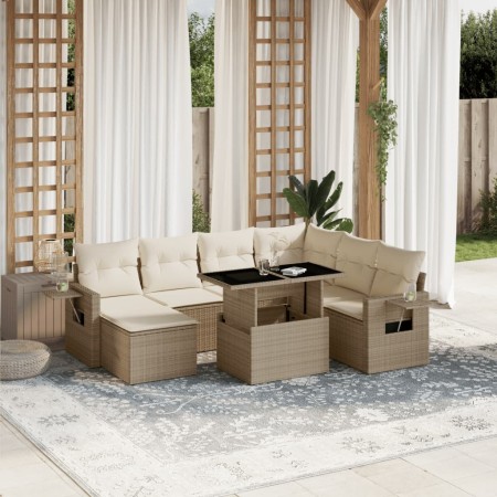 Garden sofa set with 8 pieces of synthetic beige rattan and cushions. by , Garden sets - Ref: Foro24-3268068, Price: 644,64 €...