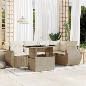 Garden sofa set with 6-piece synthetic rattan