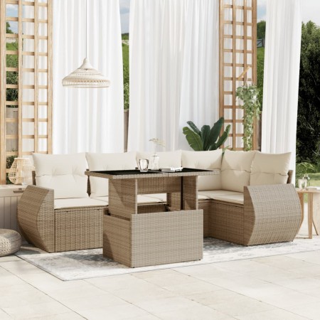 Gartensofa-Set mit 6-teiligen Kissen aus synthetischem Rattan in Beige. | Foro24|Onlineshop| Casa, Jardín y Más Foro24.es