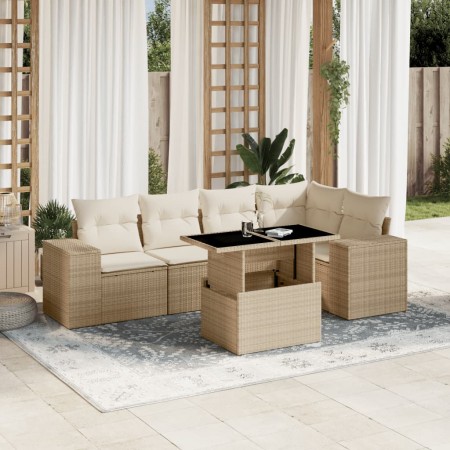 Garden sofa set with 6-piece synthetic rattan beige cushions by , Garden sets - Ref: Foro24-3269148, Price: 590,33 €, Discoun...