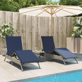 Sun loungers with small table, 2 units, synthetic