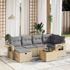 Garden sofa set with beige mixed cushions, 7 pieces, PE rattan. by , Garden sets - Ref: Foro24-3264951, Price: 475,25 €, Disc...