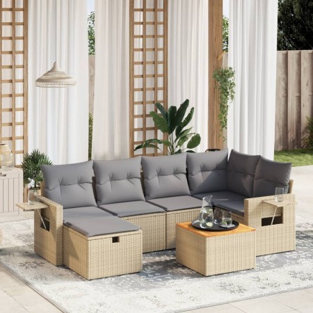 Gartensofa-Set mit beige gemischten Kissen, 7-teilig, aus PE-Rattan. von , Gartensets - Ref: Foro24-3264951, Preis: 475,25 €,...