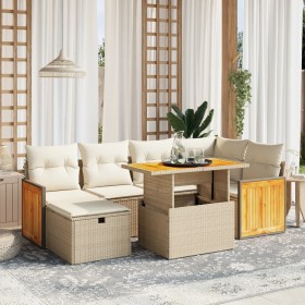 Garden set with 7 pieces of sofas and beige