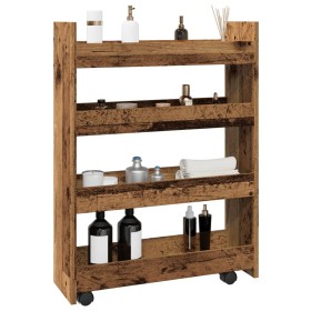 Narrow 4-level aged wood storage cart