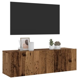 Wall-mounted TV stand made of aged engineered