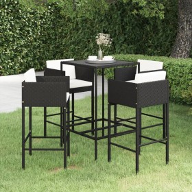 5-teiliges Gartenbar-Set und schwarze synthetische Rattankissen von vidaXL, Gartensets - Ref: Foro24-3094790, Preis: 383,17 €...