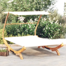 Sun lounger with cream curved solid wood canopy 165x203x138 cm by vidaXL, Outdoor beds - Ref: Foro24-313951, Price: 198,99 €,...