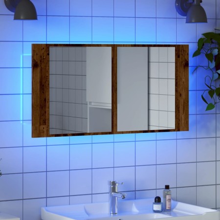 Armario con espejo LED madera ingeniería envejecida 90x12x45 cm de , Tocadores de baño - Ref: Foro24-856284, Precio: 79,47 €,...