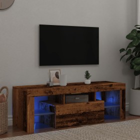 TV stand with LED lights, aged engineered wood