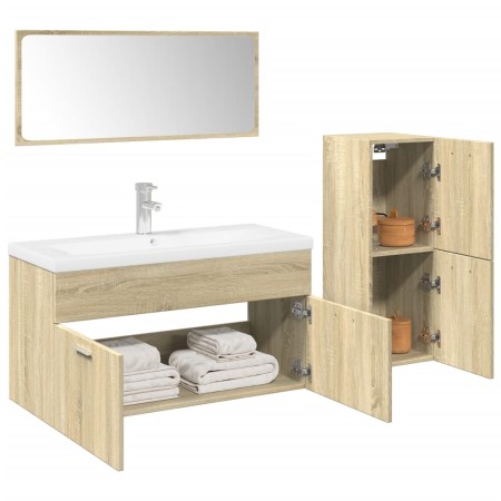 3-piece bathroom furniture set made of Sonoma oak plywood. by , Bathroom furniture - Ref: Foro24-3324997, Price: 118,19 €, Di...