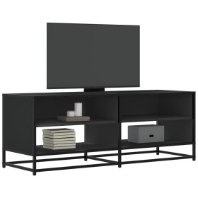 Engineered wood and black metal TV stand