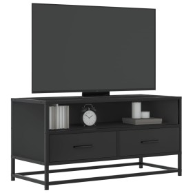 Engineered wood and black metal TV stand