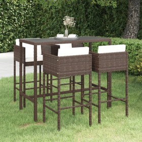 5-teiliges Garten-Bar-Set mit braunen synthetischen Rattankissen von vidaXL, Gartensets - Ref: Foro24-3094792, Preis: 414,28 ...