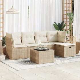 Garden sofa set with 6-piece synthetic rattan