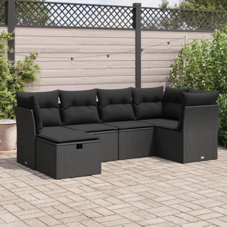 6-teiliges Gartensofa-Set und Kissen aus schwarzem Kunststoff-Rattan. von , Gartensets - Ref: Foro24-3325281, Preis: 420,96 €...