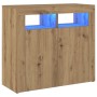 Aparador luces LED madera ingeniería roble artisan 80x35x75 cm de , Aparadores - Ref: Foro24-856362, Precio: 103,58 €, Descue...