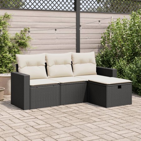 Gartensitzgruppe 4-teilig mit schwarzen Polstern aus synthetischem Rattan | Foro24|Onlineshop| Casa, Jardín y Más Foro24.es