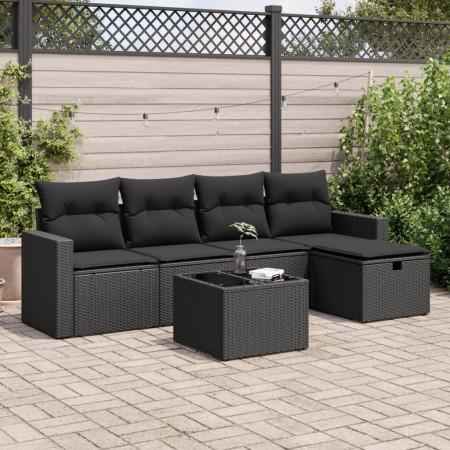 6-piece garden sofa set with black synthetic rattan cushions | Foro24|Onlineshop| Casa, Jardín y Más Foro24.es