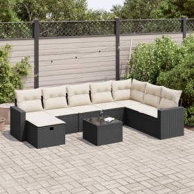 Garden sofa set with 9-piece black synthetic