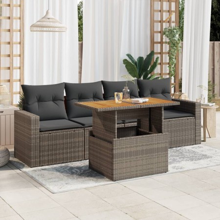 Gartensofagarnitur mit 5-teiligen Kissen aus grauem Kunststoff-Rattan. | Foro24|Onlineshop| Casa, Jardín y Más Foro24.es