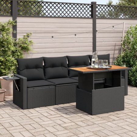 Gartenmöbel-Set 5-teilig mit schwarzen Polstern aus synthetischem Rattan | Foro24|Onlineshop| Casa, Jardín y Más Foro24.es