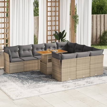 Gartensofa-Set 11-teilig mit beigen Polstern aus synthetischem Rattan | Foro24|Onlineshop| Casa, Jardín y Más Foro24.es