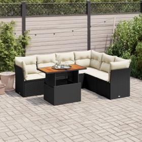 Gartensofa-Set, 7-teilig, mit schwarzen Polstern