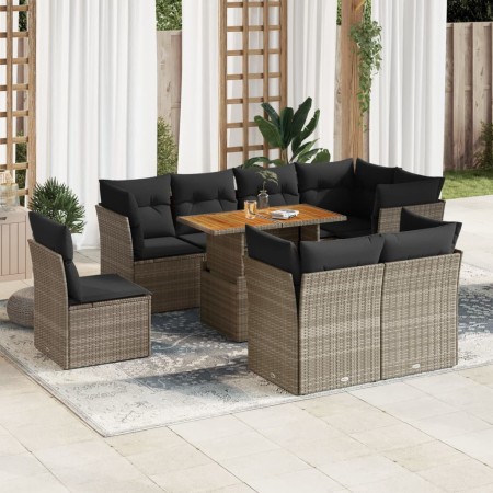 Gartensofagarnitur mit 9-teiligen Kissen aus grauem Kunststoff-Rattan | Foro24|Onlineshop| Casa, Jardín y Más Foro24.es